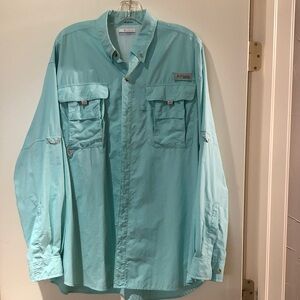 Columbia PFG Omni Shade Aqua Fishing Shirt SZ L Vented mesh lined back panel